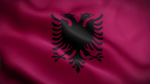 Flagge Albaniens, texturierte, wehende Vorderseite,