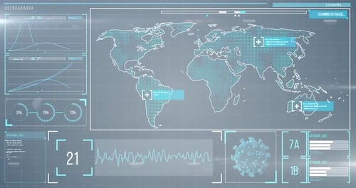 Futuristic UI Global Data Analysis with World Map and Virus Information