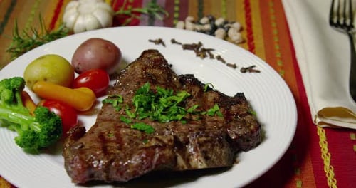Delicious Steak with Fresh Vegetables on Plate
