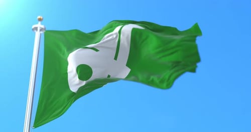 Waving Green Flag with Abstract White Symbol Animation