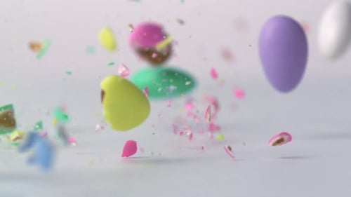Candy Easter Eggs Exploding in Colorful Fragments