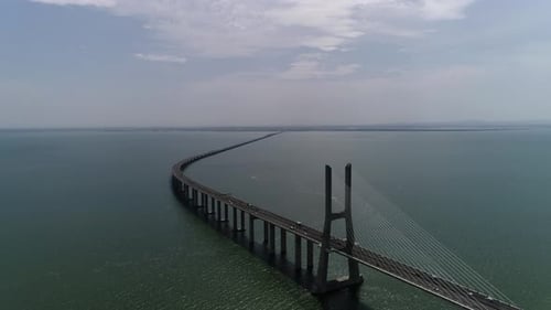 Beautiful Modern Bridge Over The River Aerial View