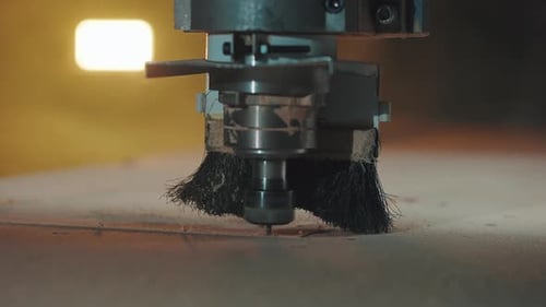 The Work of an Electric Drill on Wood a Closeup of a Machine with a Drill and a Brush Making Holes
