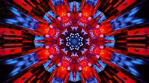 Vibrant Red Blue Geometric Kaleidoscope Motion Graphic Loop Background