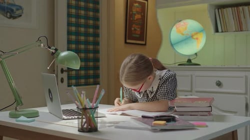 Girl Studying at Desk Inside Home