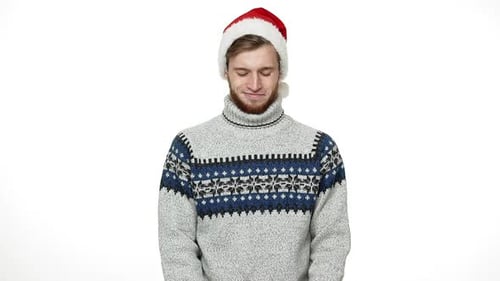 Young Man Holding Christmas Present