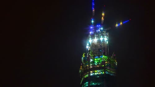 Night Timelapse of Works at Highrise Construction Site