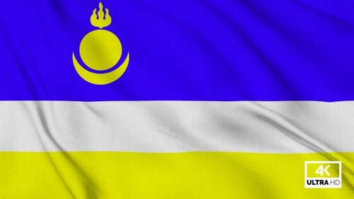 Buryat Republic Flag Waving with Realistic Fabric Texture