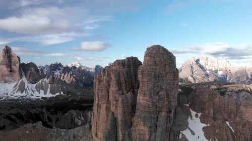 Aerial Flying Over Tre Cime di Lavaredo Mountain in Dolomites Alps Italy