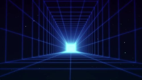 Retro Grid Tunnel Flight with Neon Light
