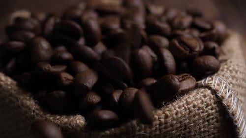 Close Up of Roasted Coffee Beans in Sack