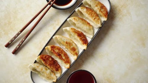 Crispy Pan Fried Dumplings with Soy Sauce
