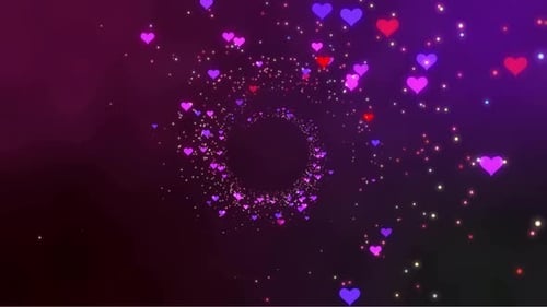 Decorative Hearts and Particles Swirling Tunnel Animation