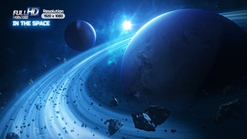Futuristic Deep Space Planet Asteroid Ring Universe Animation