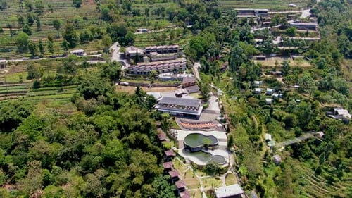 Aerial view on Umbul Sidomukti village and famous resort, Central Java Indonesia