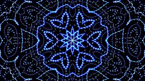 Dynamic Abstract Geometric Blue Neon Kaleidoscope Pattern