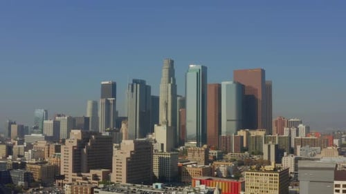 AERIAL: Downtown Los Angeles, California at Beautiful Daylight,