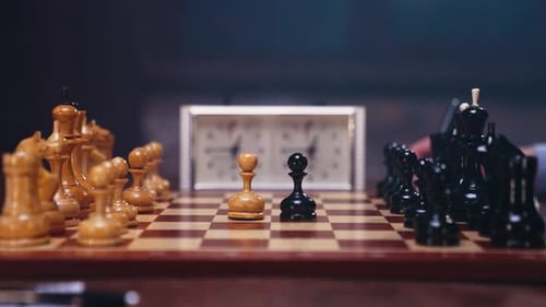 Competitive Chess Game With Chess Pieces and Clock