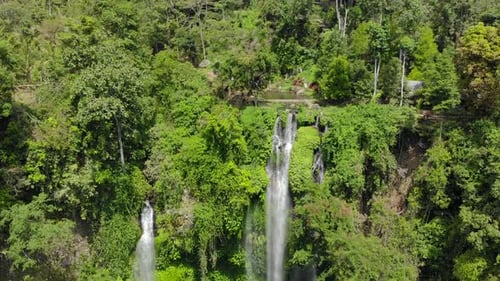 Aerial Shot of the Biggest Waterfall on the Bali Island - the Sekumpul Waterfall
