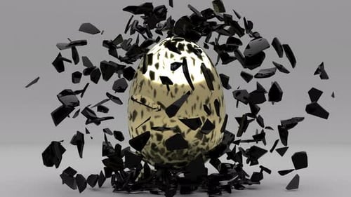 Shattering Black Egg Reveals Golden Glowing Sphere