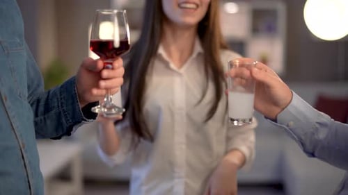 Young friends drinking alcohol and having fun.