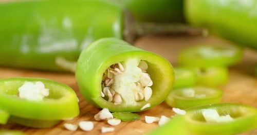 Slices Green Hot Chili Pepper Slowly Rotate