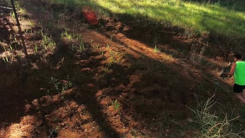 Couple jogging on forest path