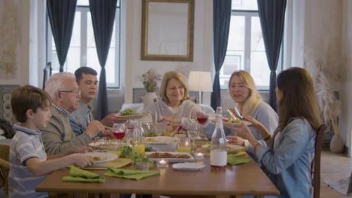 Happy Family Meal in Bright Dining Room