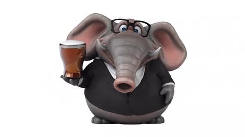 3D Cartoon Elephant Businessman Holding Beer