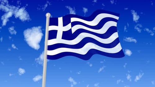 Waving Greek Flag Animation Against Blue Sky