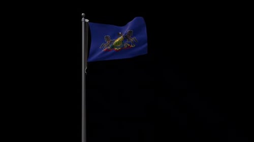 Realistic 3D Pennsylvania State Flag Waving on Black Background