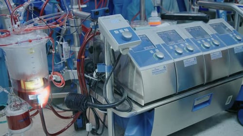 Heart lung machine working during open heart surgery at the hospital