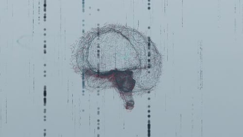 Digital Brain Network with Glitch Technology and Data Stream Animation