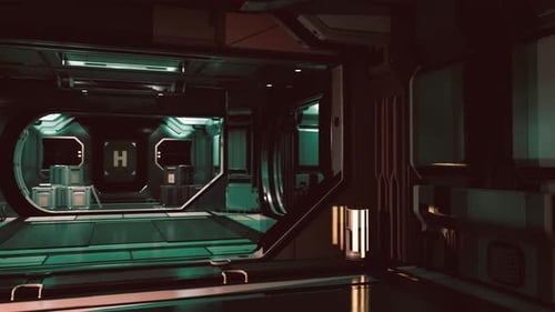 Realistischer futuristischer Sci-Fi-Raumschiffkorridor