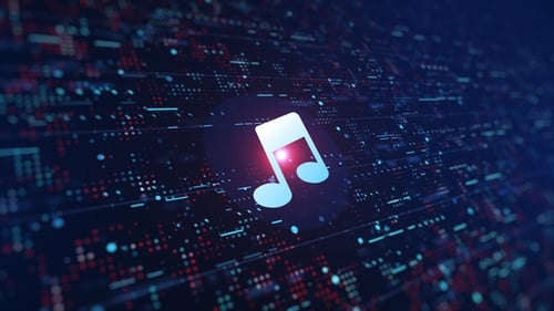 Futuristic Music Icon on Digital Tech Data Grid Background