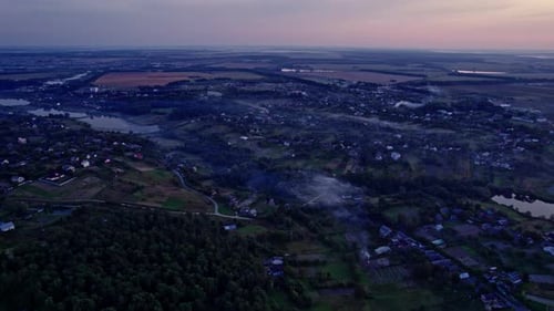 Evening Drone View of Ukrainian Area with Landscape Background