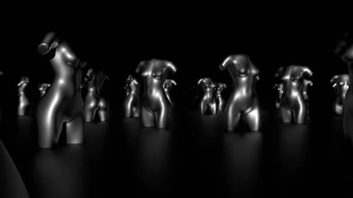Shiny Metallic Female Torso Sculptures Loop Animation