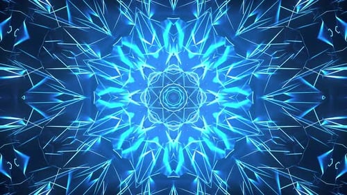 Abstract Blue Geometric Glowing Kaleidoscope Background