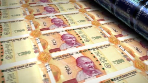 Indian rupee money banknotes printing seamless loop