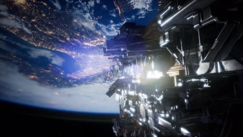 Spaceship with View on Space and Planet Earth