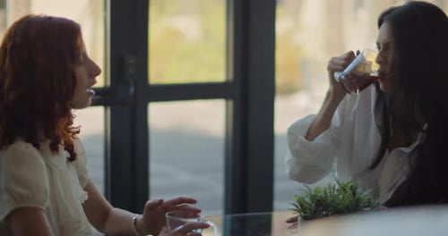 Two Women Talking at a Table