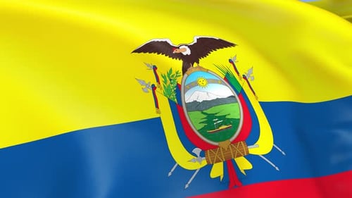 Waving Flag of Ecuador with Coat of Arms