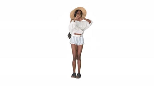 Stylish Woman Dances in Summer Outfit and Hat