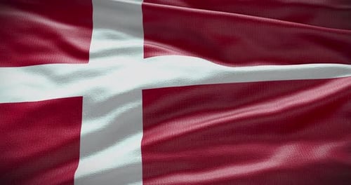 Looping Danish Flag Waving in Realistic Fabric Texture Background