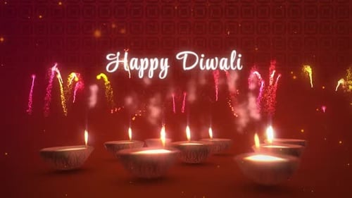 Happy Diwali Celebration with Traditional Lamps and Sparklers