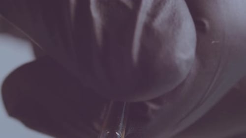 A Man in Black Rubber Gloves Opens an Ampoule with a Medicine Closeup