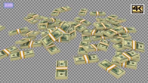 Falling Stacks of US Dollar Bills Animation with Alpha Channel