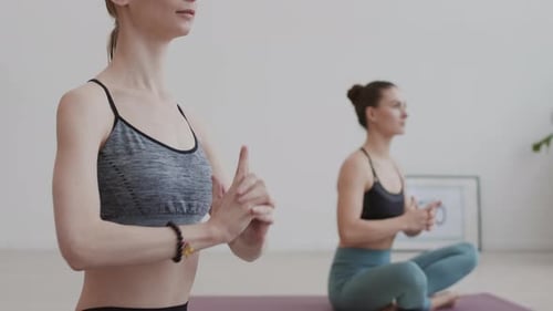 Women Practicing Yoga Hand Movements Indoors