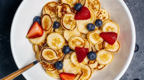 Tiny Pancakes with Strawberries and Blueberries