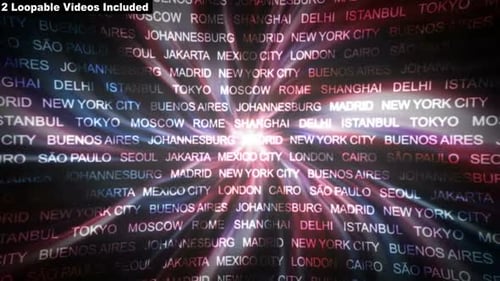 Global City and Country Names Digital Network Loop Background